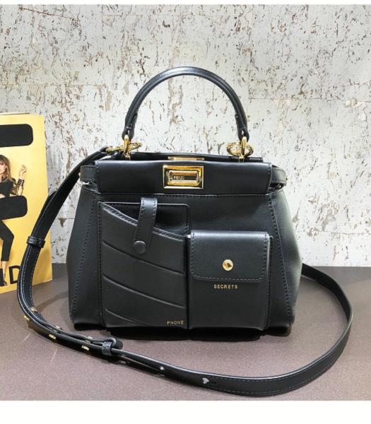 Fendi Peekaboo Iconic Black Original Leather 23cm Mini Pocket Bag