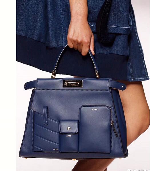 Fendi Peekaboo Iconic Blue Original Leather 33cm Medium Pocket Bag