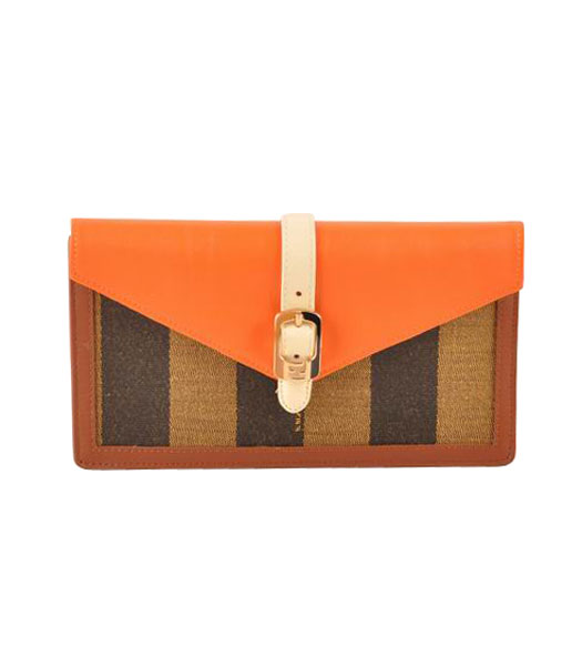 Fendi Pequin Envelope Striped Fabric With Orange Leather Clutch