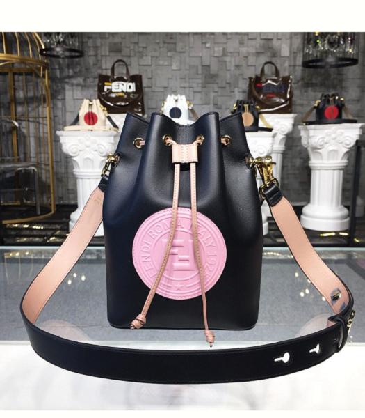 Fendi Pink Mon Tresor Black Original Leather 18cm Medium Bucket Bag