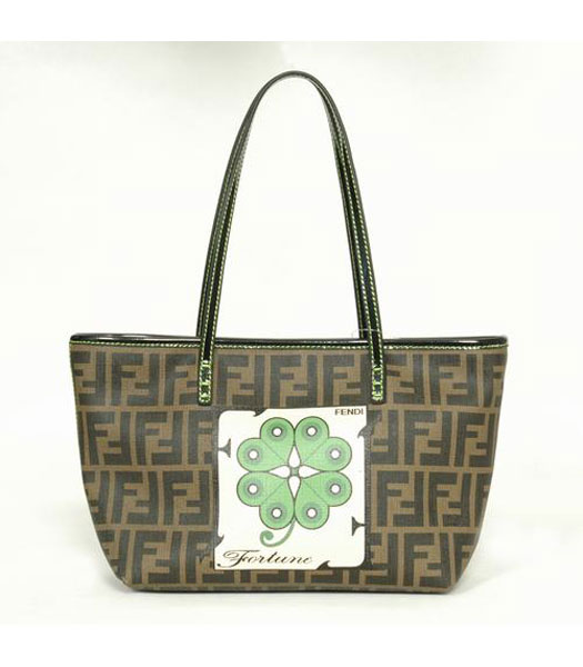 Fendi Roll Canvas Tote Bag with Green Leather Trim