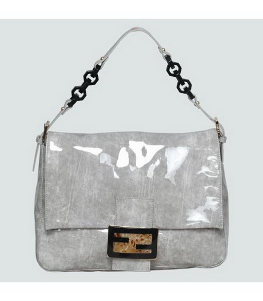 Fendi Shoulder Bag Silver_Grey Patent Leather