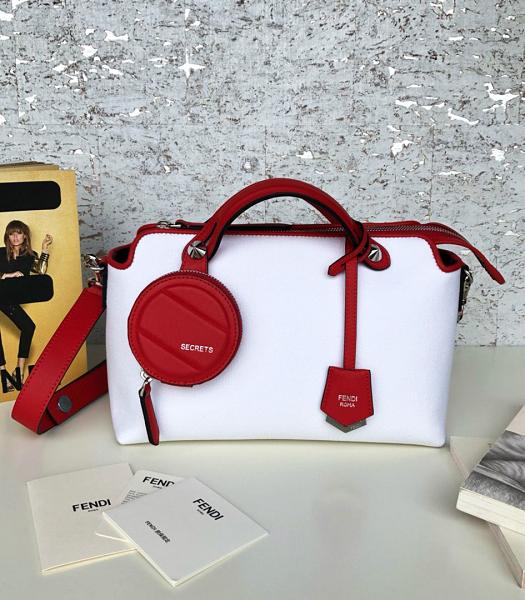 Fendi White Canvas With Red Original Leather 28cm Medium By The Way Bag