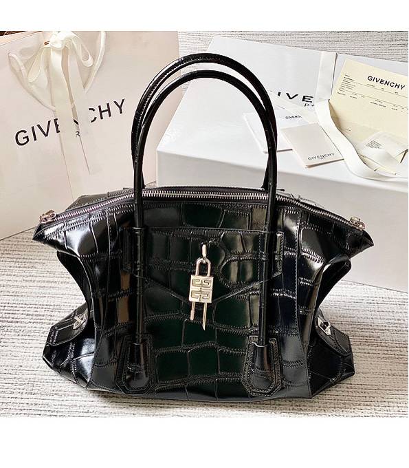 Givenchy Antigona Lock Soft Black Original Croc Veins Leather 44cm Tote Bag