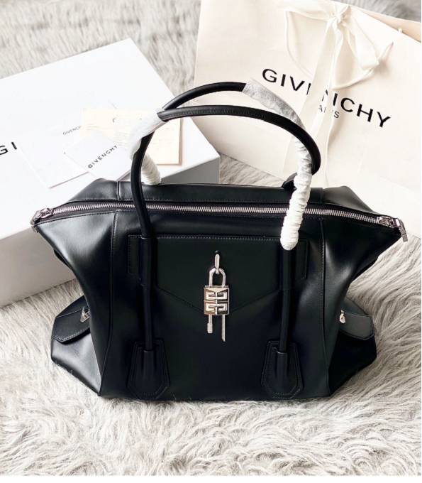 Givenchy Antigona Lock Soft Black Original Plain Veins Leather 44cm Tote Bag