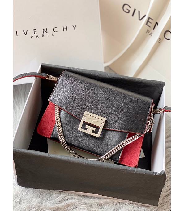 Givenchy GV3 Red Scrub With Black Original Calfskin Leather Silver Metal Small Shoulder Bag