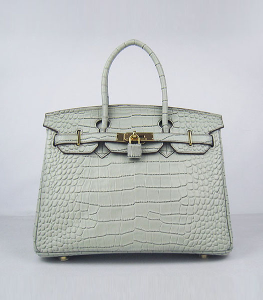 Hermes Birkin 30cm Crocodile Veins Handbags in Silver Grey Calfskin (Gold) 