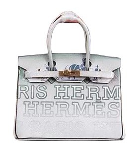 Hermes Birkin 30cm Light GreenWhite Graded Alphabet Printing Tote Bag Gold Metal