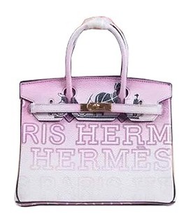 Hermes Birkin 30cm Light Purple/White Graded Alphabet Printing Tote Bag Gold Metal