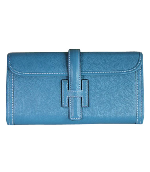 Hermes Bovine Jugular Veins Clutch Bag in Middle Blue Leather