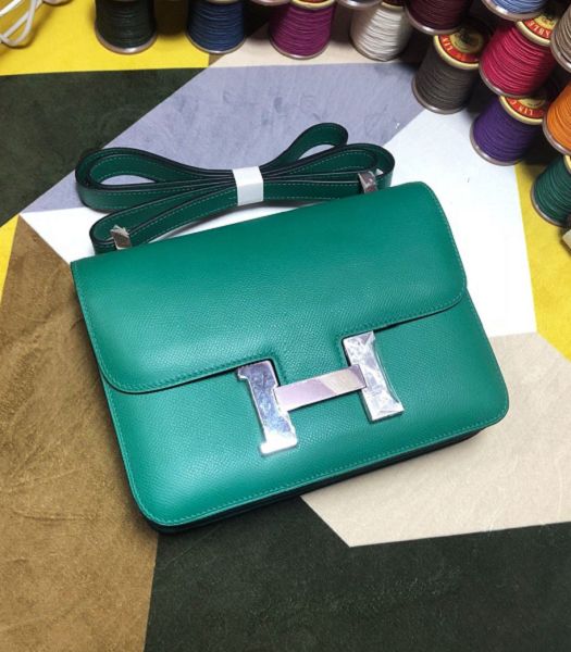 Hermes Constance 18cm Mini Bag Dark Green Imported Palm Veins Leather Silver Metal