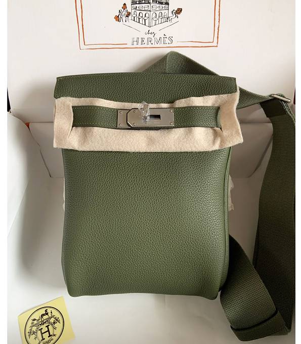 Hermes Hac A Dos PM Backpack Army Green Original Togo Leather Silver Metal