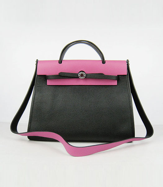 Hermes Kelly 32cm Black with Peach Leather Silver Lock 