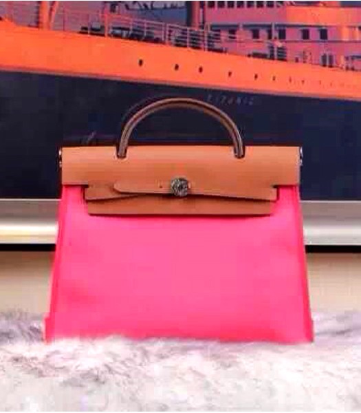 Hermes Kelly 32cm Rose Red Fabric with Earth Yellow Leather Silver Lock