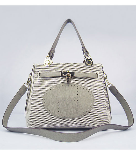 Hermes Mini So Kelly Bag Fabric with Grey Togo Leather Golden Metal