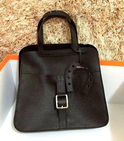 Hermes New Style Halzan Black Tote Bag Togo Leather