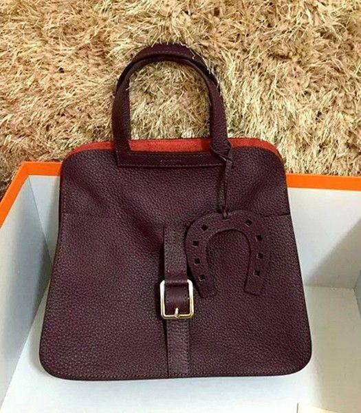 Hermes New Style Halzan Coffee Tote Bag Togo Leather