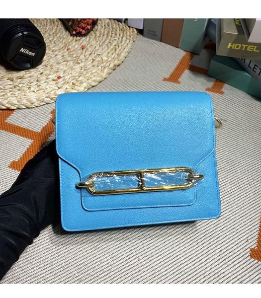 Hermes Roulis Mini 19cm Bag North Blue Imported Leather Golden Metal