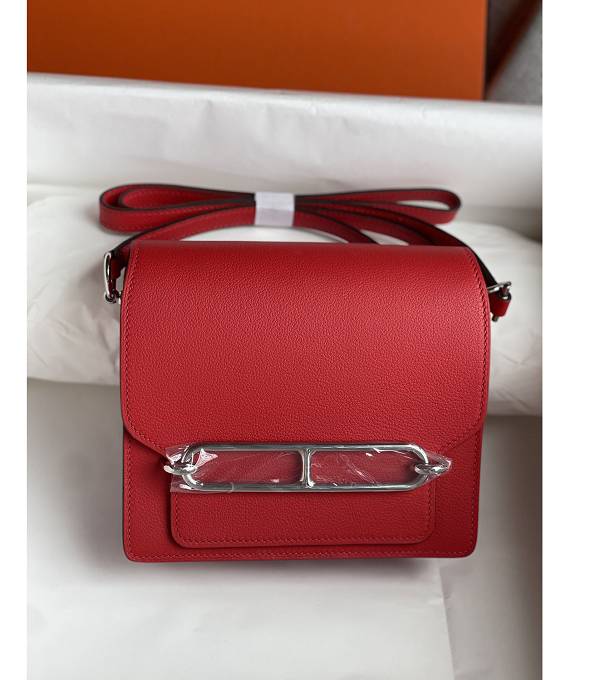 Hermes Roulis Mini 19cm Bag Red Original Evercolor Leather Silver Metal