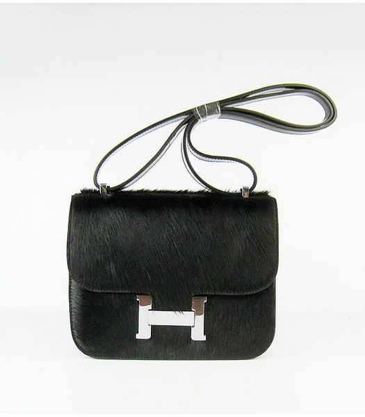 Hermes Silver Lock Messenger Bag Black Horsehair
