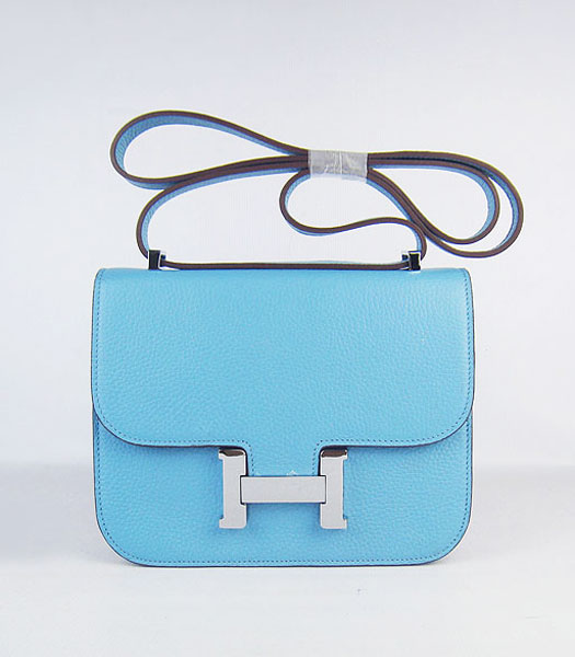 Hermes Silver Lock Messenger Bag in Light Blue