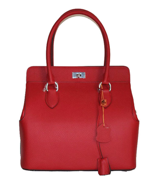 Hermes Toolbox 30cm Togo Leather Bag in Red with Strap