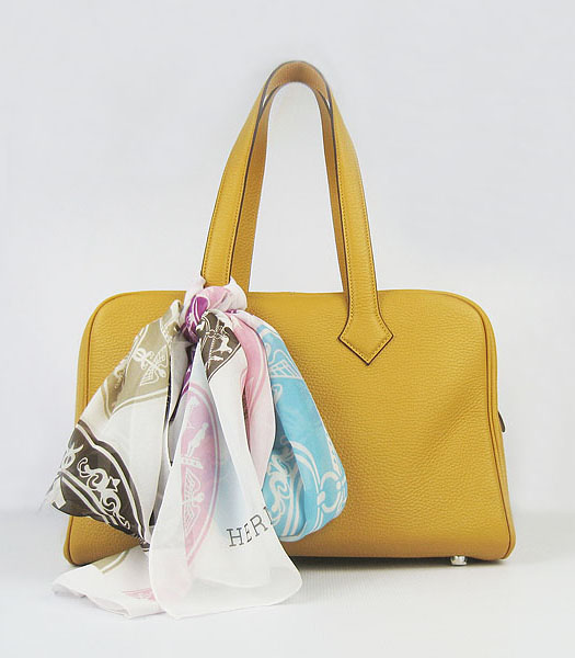 Hermes Victoria II Tote Bag Yellow Leather with Scarf