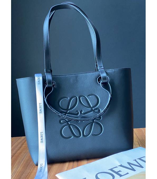 Loewe Black Original Plain Veins Calfskin Leather Anagram 29cm Tote Bag