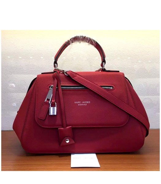 Marc Jacobs Litchi Veins Leather Flap Tote Bag In Red