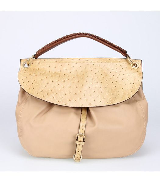Miu Miu Apricot Soft Leather with Ostrich Veins Tote Handbag