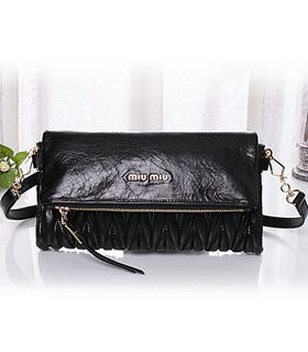 Miu Miu Black Original Oil Wax Leathr Shoulder Bag