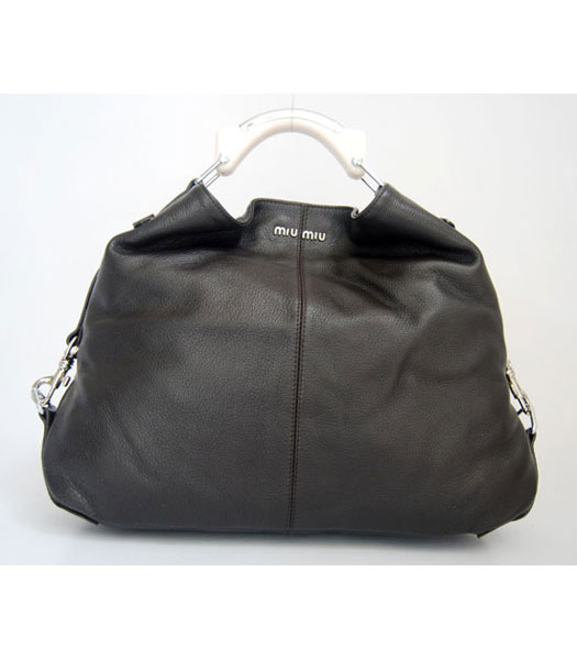 Miu Miu Dark Coffee Leather Hobo Handbag