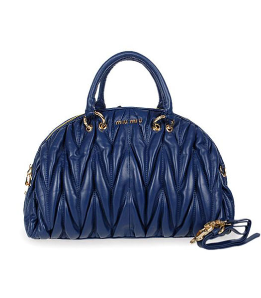 Miu Miu Large Bowler Bag In Sapphire Blue Matelasse Lambskin Leather