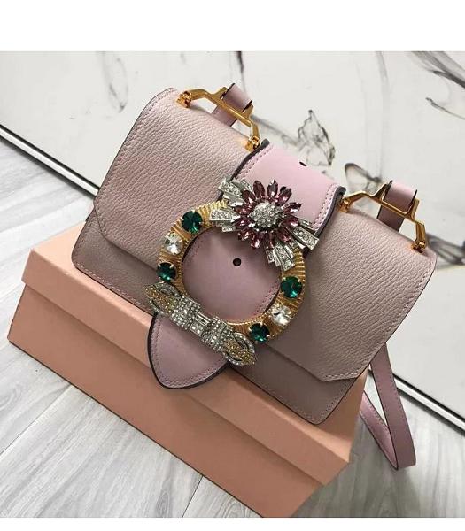 Miu Miu Light Pink Original Leather Colorful Diamonds 22cm Shoulder Bag