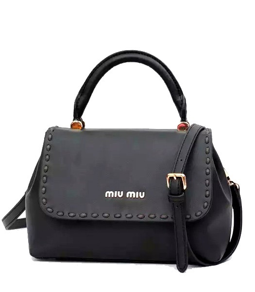 Miu Miu Top-quality Black Original Leather Top Handle Bag
