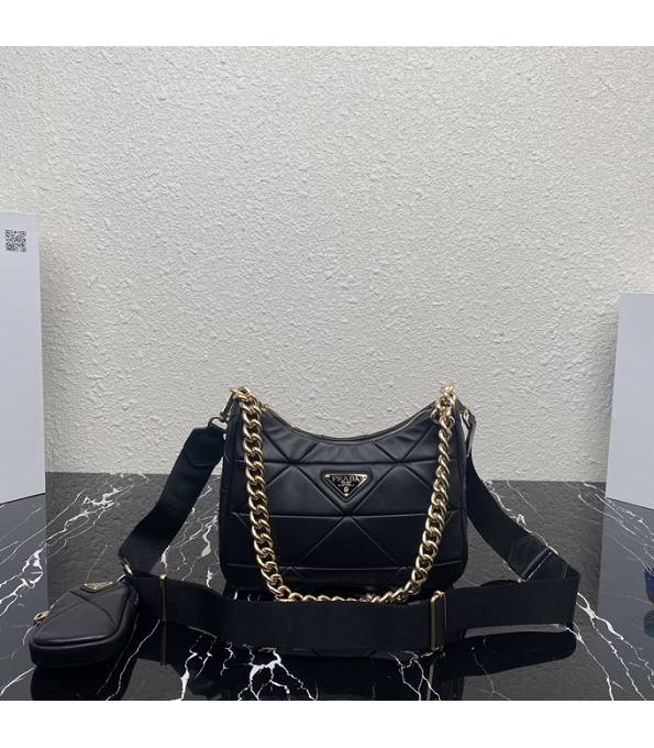 Prada Black Original Calfskin Leather Golden Metal Shoulder Bag