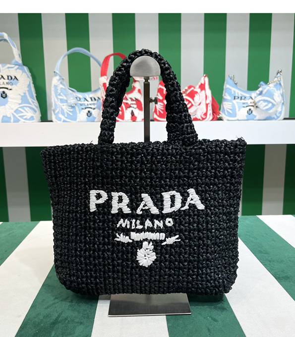 Prada Black Original Raffia Small Tote Bag