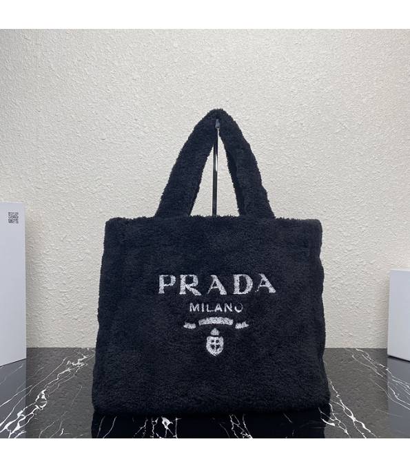 Prada Black Original Shearling Leather Tote Bag