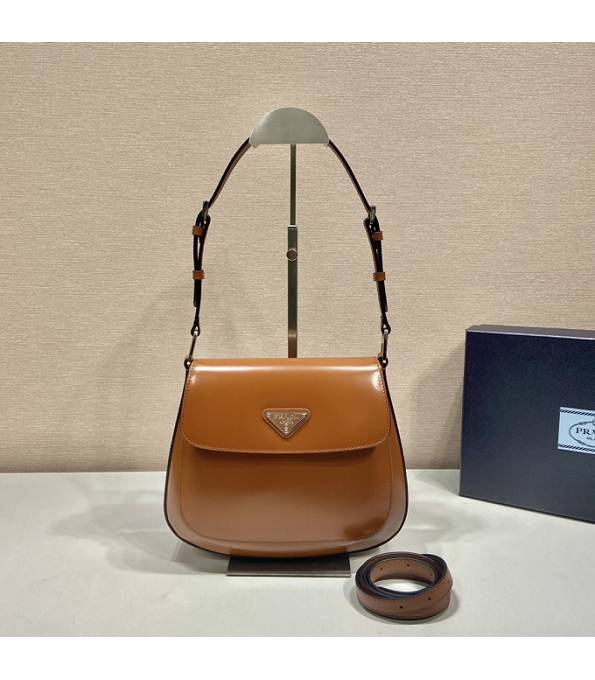Prada Cleo Brown Original Brushed Leather Large Shoulder Bag