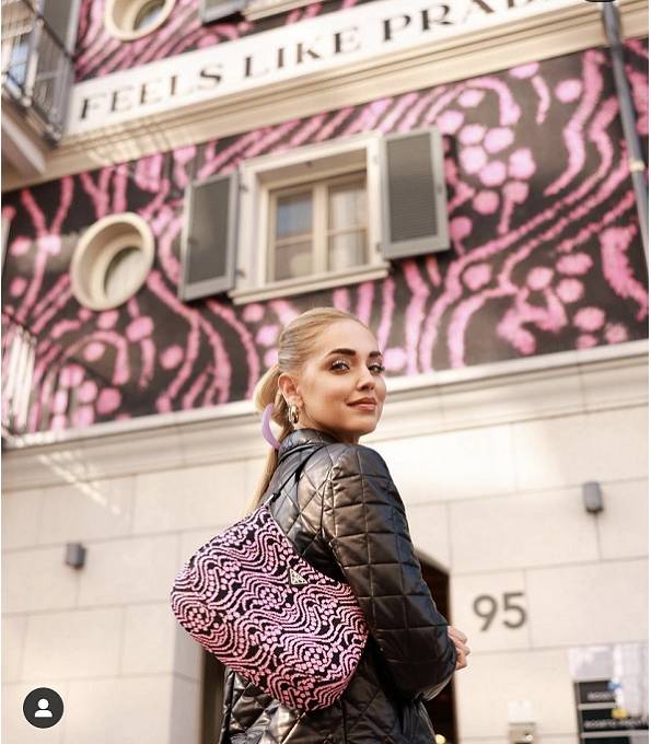 Prada Geometric Jacquard Fabric With Original Leather Cleo Shoulder Bag Pink/Black