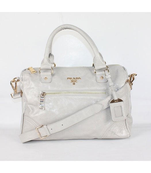Prada Middle Calf Leather Tote Bag in Light Grey