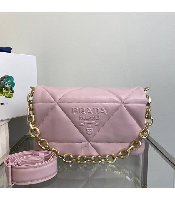Prada Pink Original Padded Nappa Lambskin Leather Golden Chain Shoulder Bag