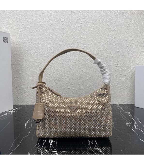 Prada Re-Edition 2000 Mini Hobo Bag Apricot Original Leather With Appliques Crystals