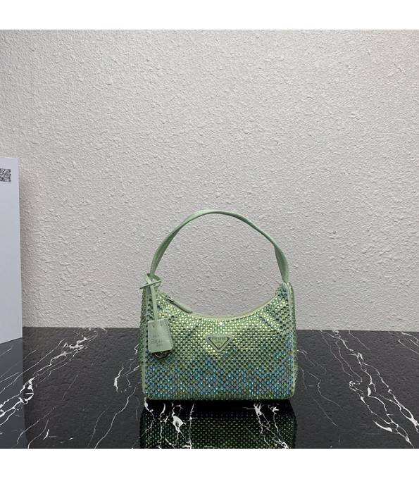 Prada Re-Edition 2000 Mini Hobo Bag Green Original Leather With Appliques Crystals