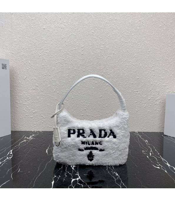 Prada Re-Edition 2000 Mini Hobo Bag White Original Shearling Leather