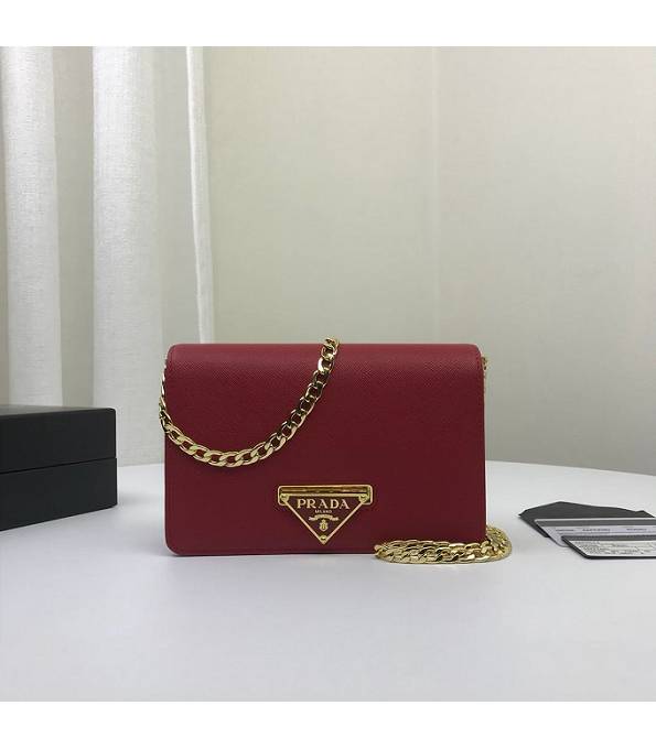 Prada Red Original Saffiano Cross Veins Leather Golden Metal Small Shoulder Bag