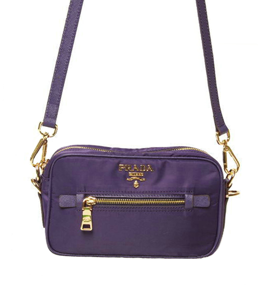 Prada Saffiano Tessuto Nylon With Purple Leather Messenger Bag