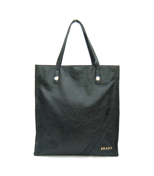 Prada Shine Large Tote Bag Black Oil Wax Leather_VA0833