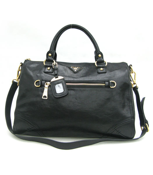 Prada Shiny Calf Leather Top Handle Bag Black