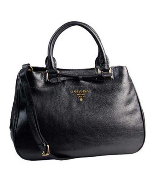 Prada Soft Dark Grey Imported Calfskin Leather Tote Bag